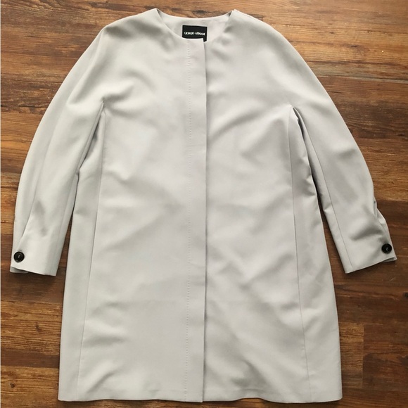 Giorgio Armani Long Collarless Coat in Light Grey Size 12 (IT 48) - Picture 7 of 11